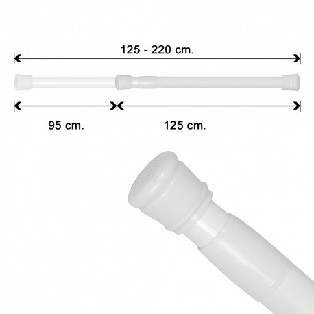 Barra Para  Cortina Ducha Extensible Aluminio Blanco125 a 220 cm.