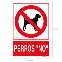 Cartel / Señal Perros "No" 21 x 30 (Alt) cm.