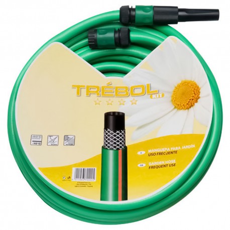 Manguera Verde Trebol Trenzado 15 mm. - 5/8" Rollo 15 metros Con Accesorios